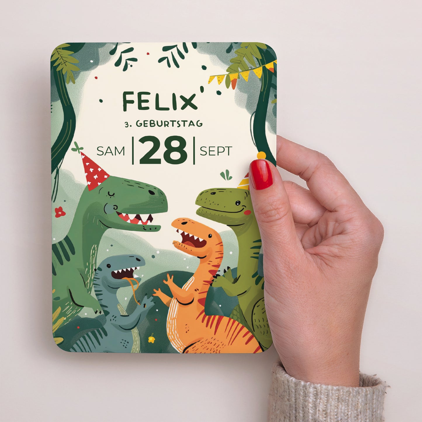 Invitations Anniversaire Enfant Portrait, bords arrondis La fiesta des Dinos foto N° 5