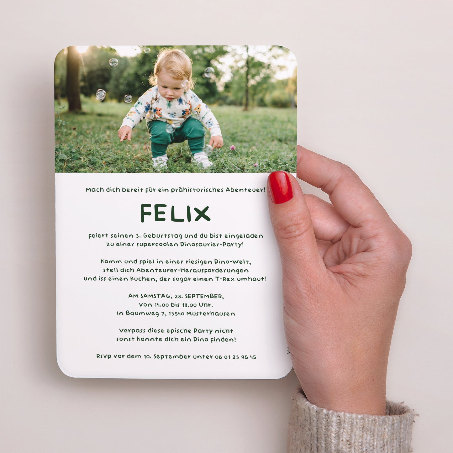 Invitations Anniversaire Enfant Portrait, bords arrondis La fiesta des Dinos foto N° 6