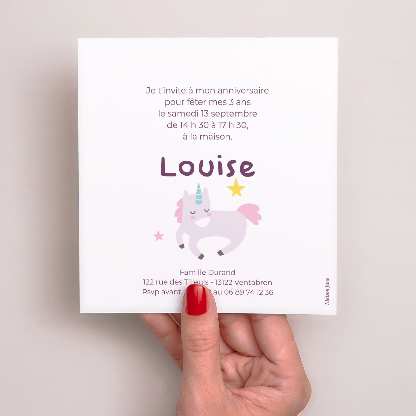 Invitations Anniversaire Enfant Carré My licorne foto N° 3