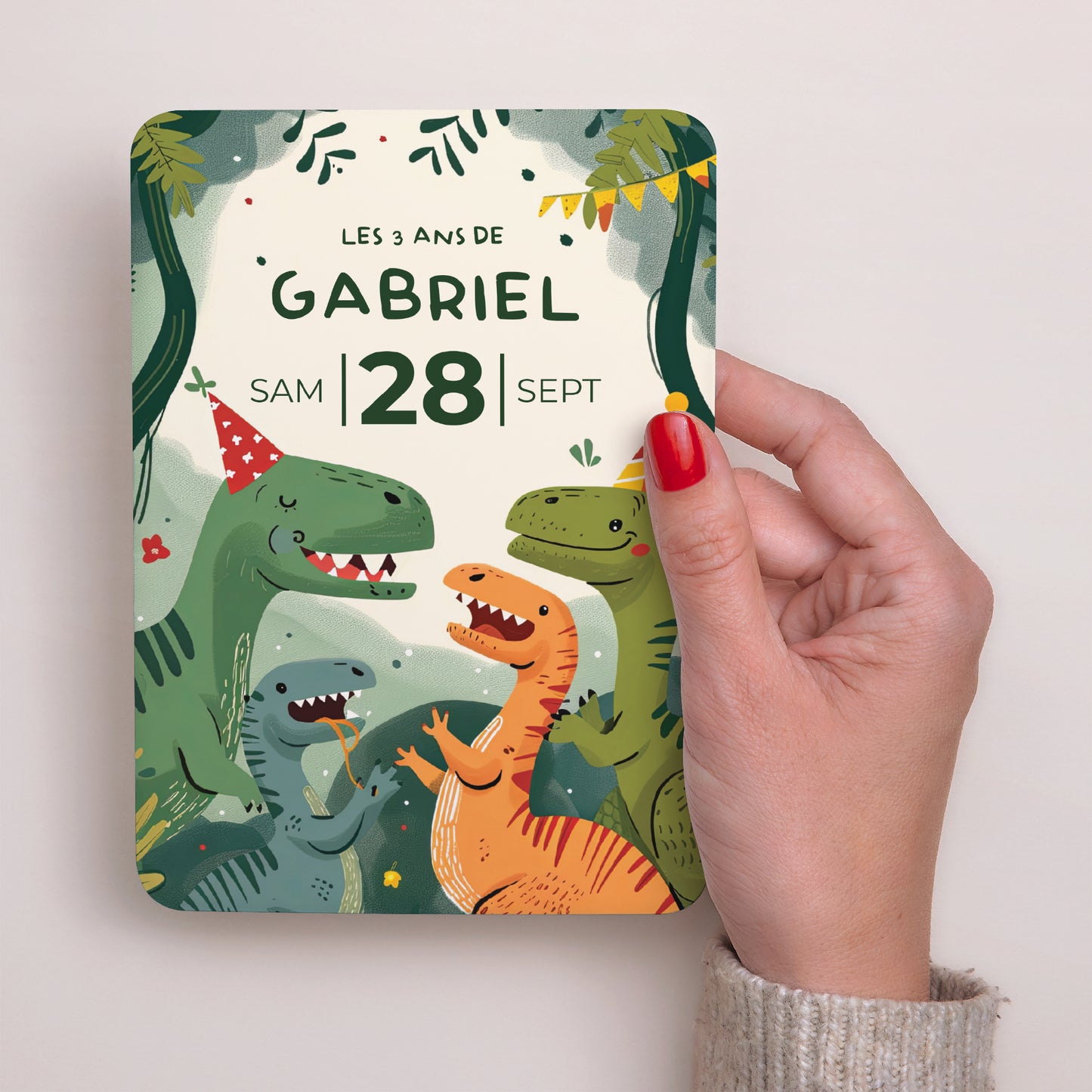 Invitations Anniversaire Enfant Portrait, bords arrondis La fiesta des Dinos foto N° 2