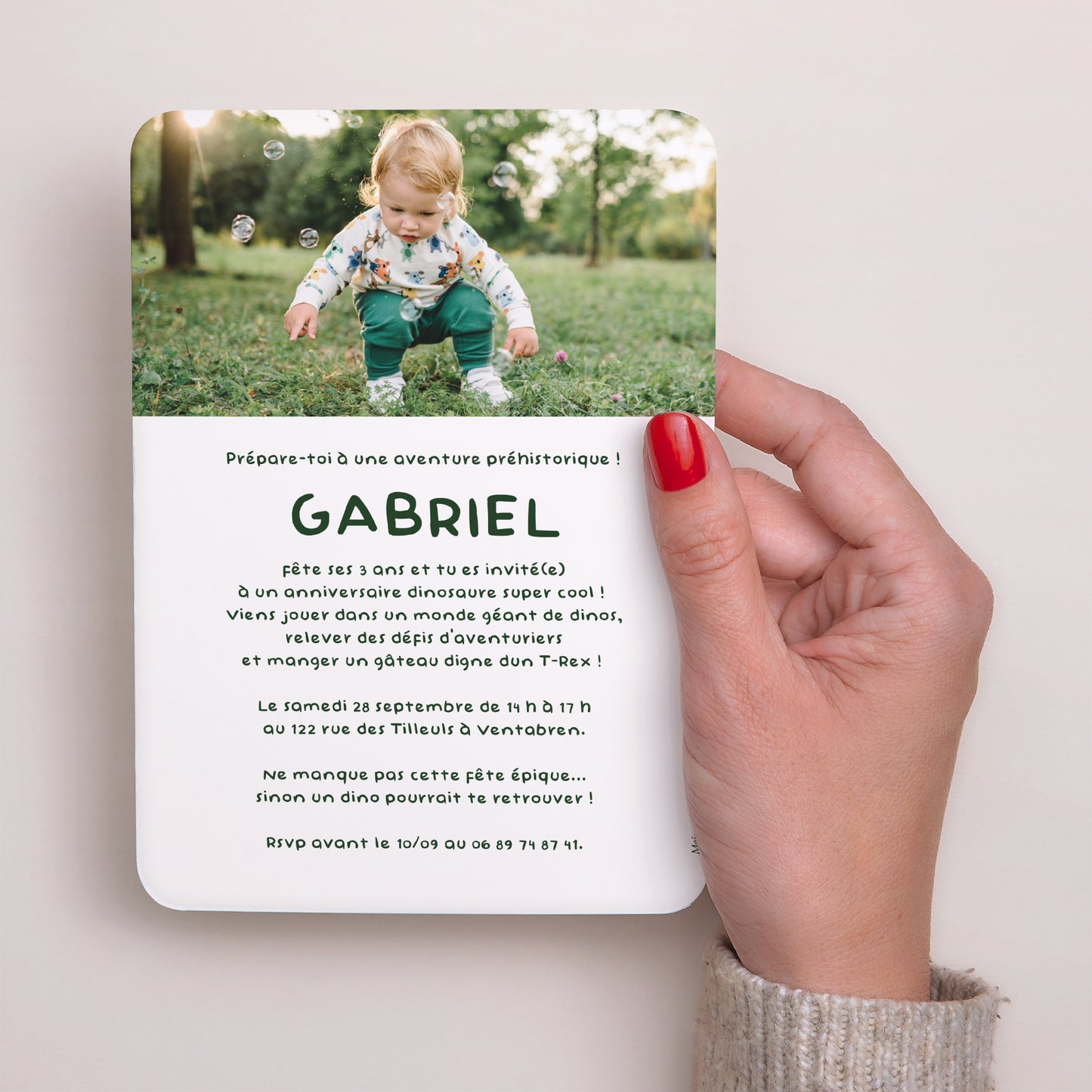 Invitations Anniversaire Enfant Portrait, bords arrondis La fiesta des Dinos foto N° 3