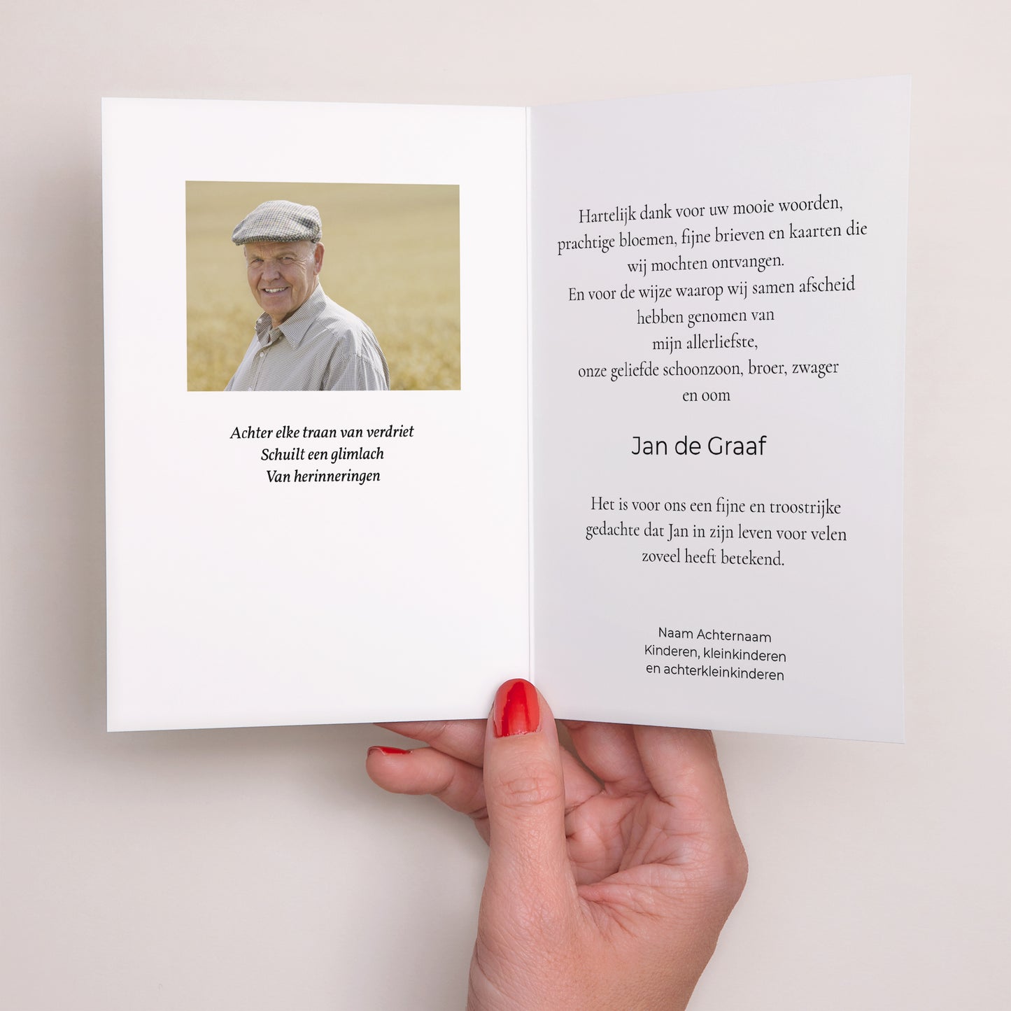 Bedankkaart Overlijden Dubbel portretvenster Onze rouwende liefde - onze dank foto N° 2