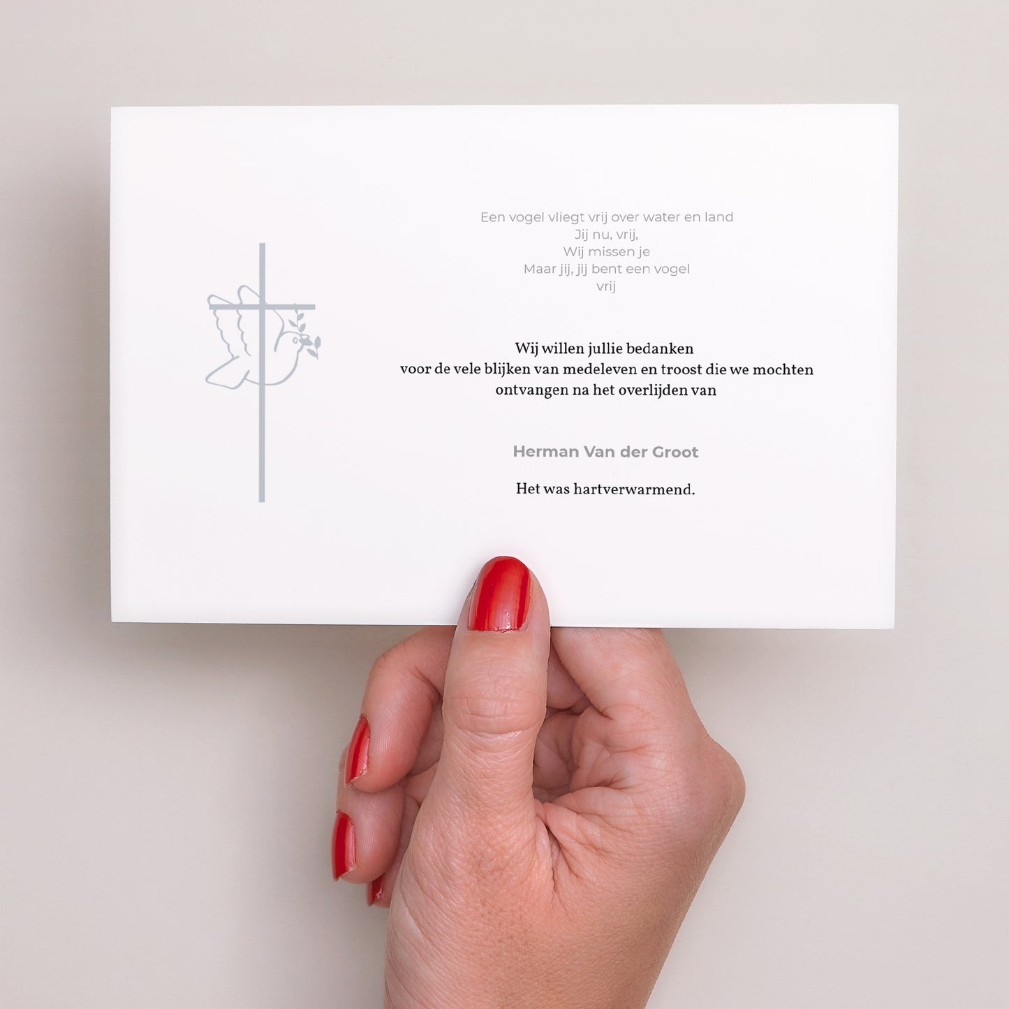 Uitnodigingskaart Overlijden Landschap Duif van vuur en laat foto N° 3