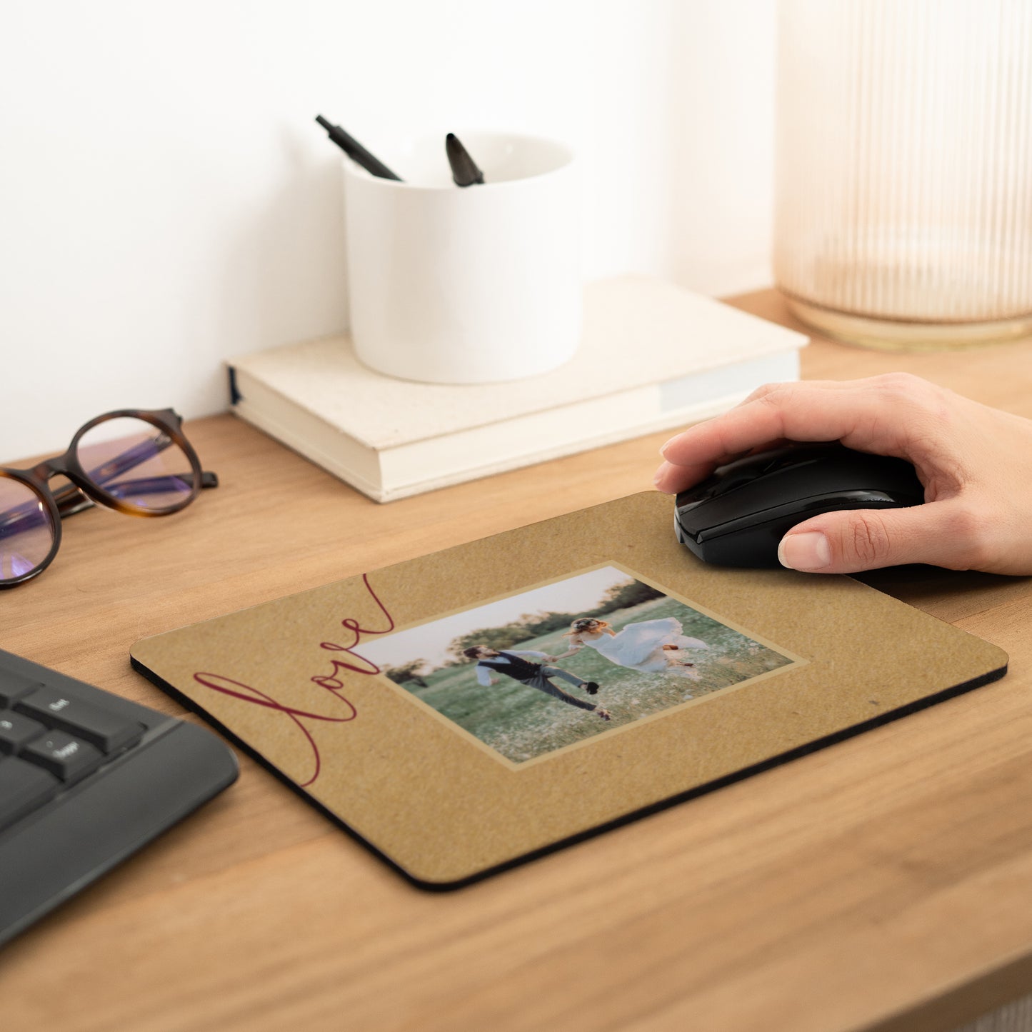 Muismat Objecten Rechthoek Tapijt van rode bloemen foto N° 2