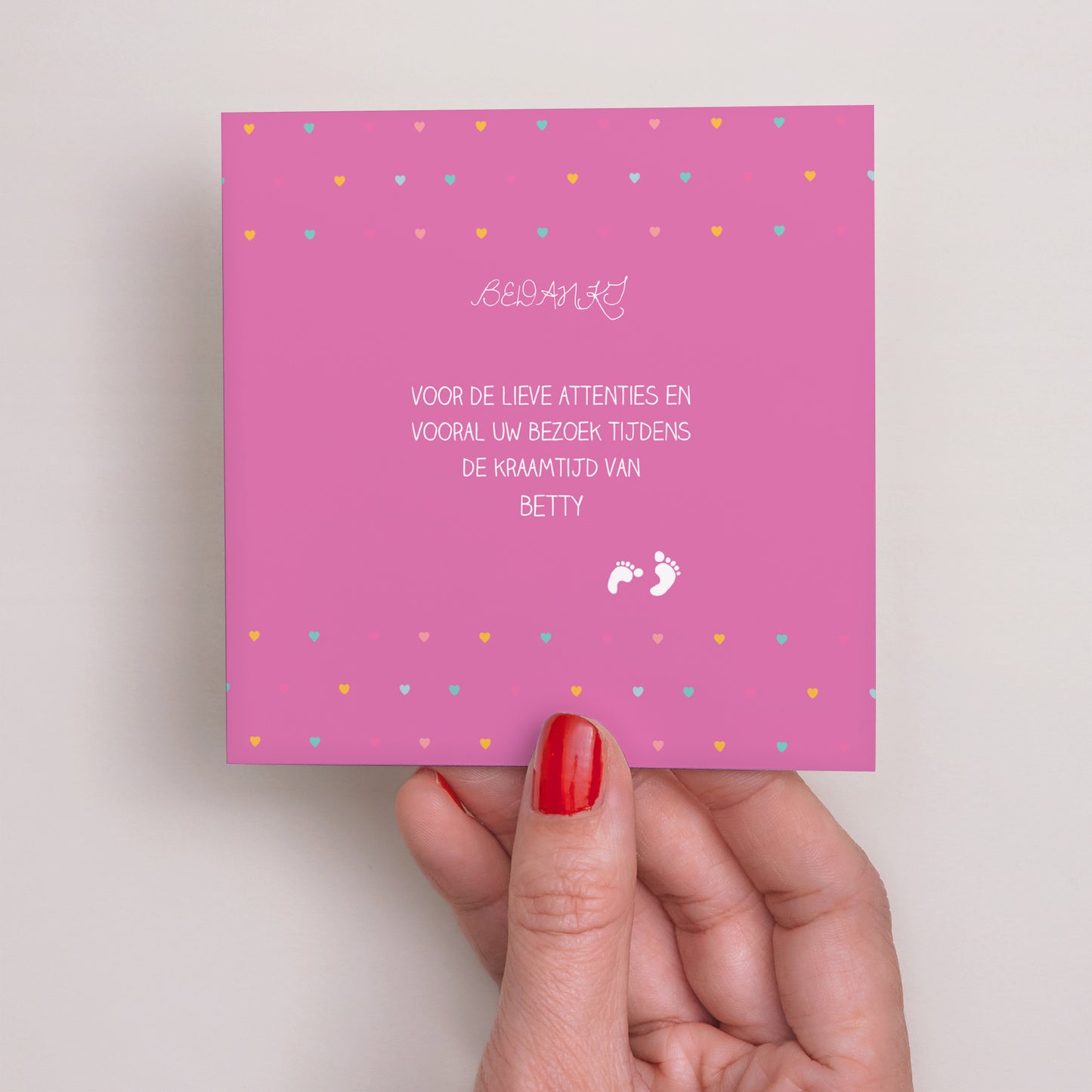 Bedankkaart Geboorte Vierkant Roze accordeon foto N° 3