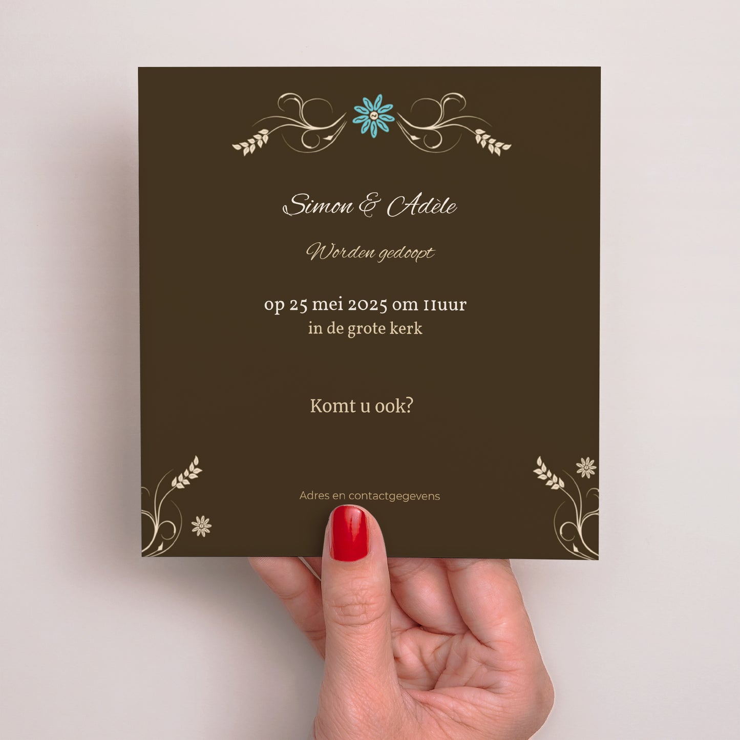 Uitnodigingskaart Doop Vierkant De boom der liefde - blauw foto N° 3