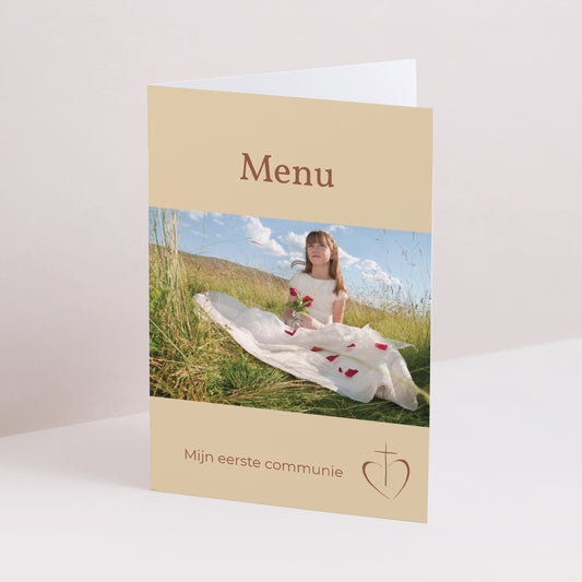 Menukaart Communie Dubbel portretvenster Geloofsbelijdenis foto
