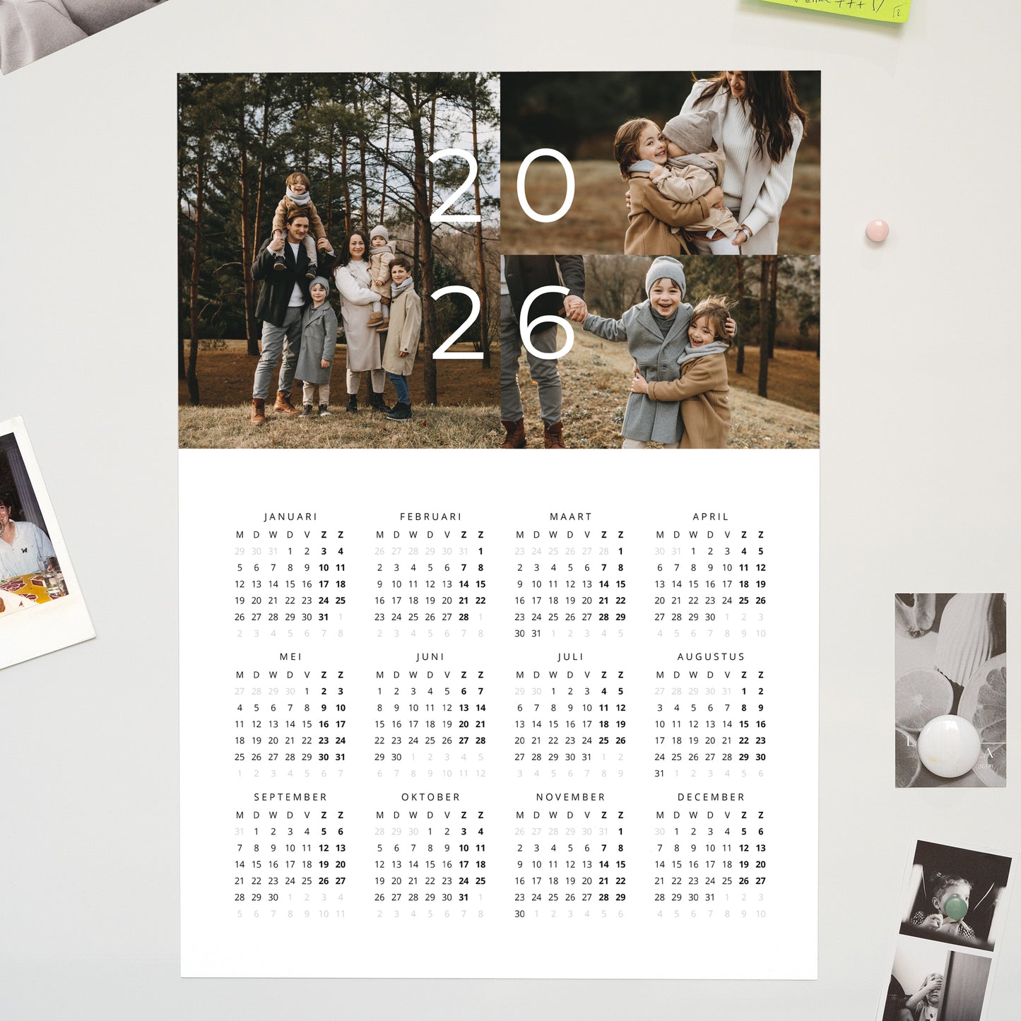 Kalender Eindejaar Magnetische, eenbladige kalender Familie foto N° 1
