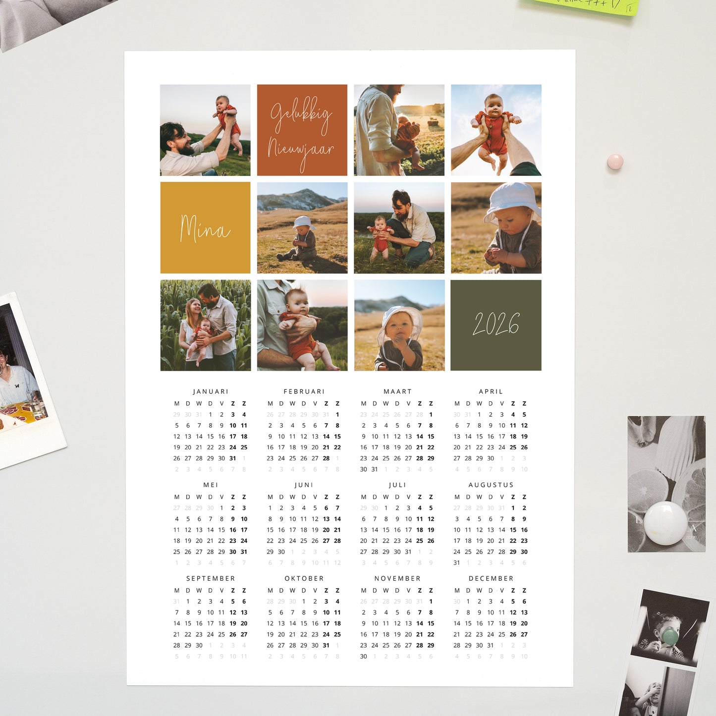 Kalender Eindejaar Magnetische, eenbladige kalender Multifoto's en herfstkleuren foto N° 1