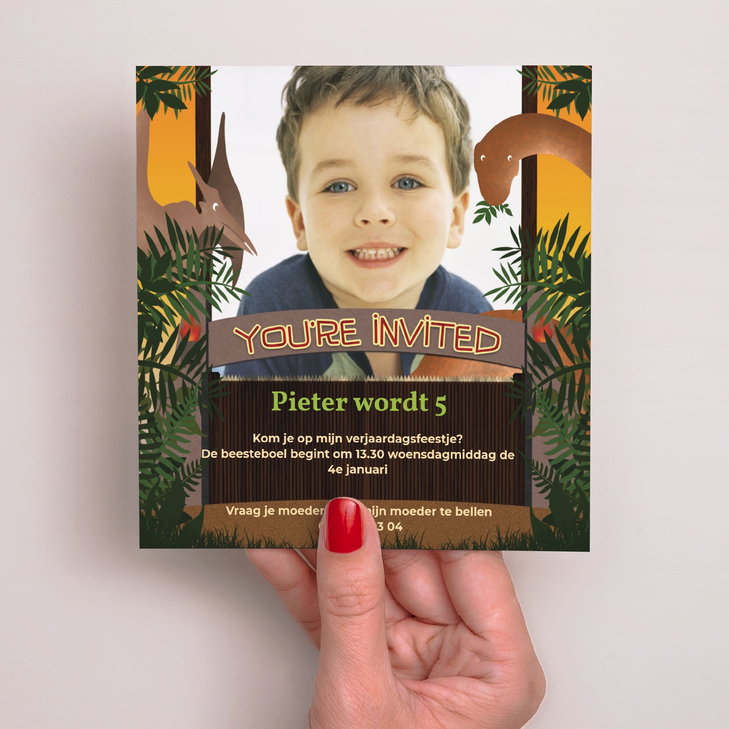 Uitnodigingen Kinderverjaardag Vierkant Jurassic Jungle foto N° 2
