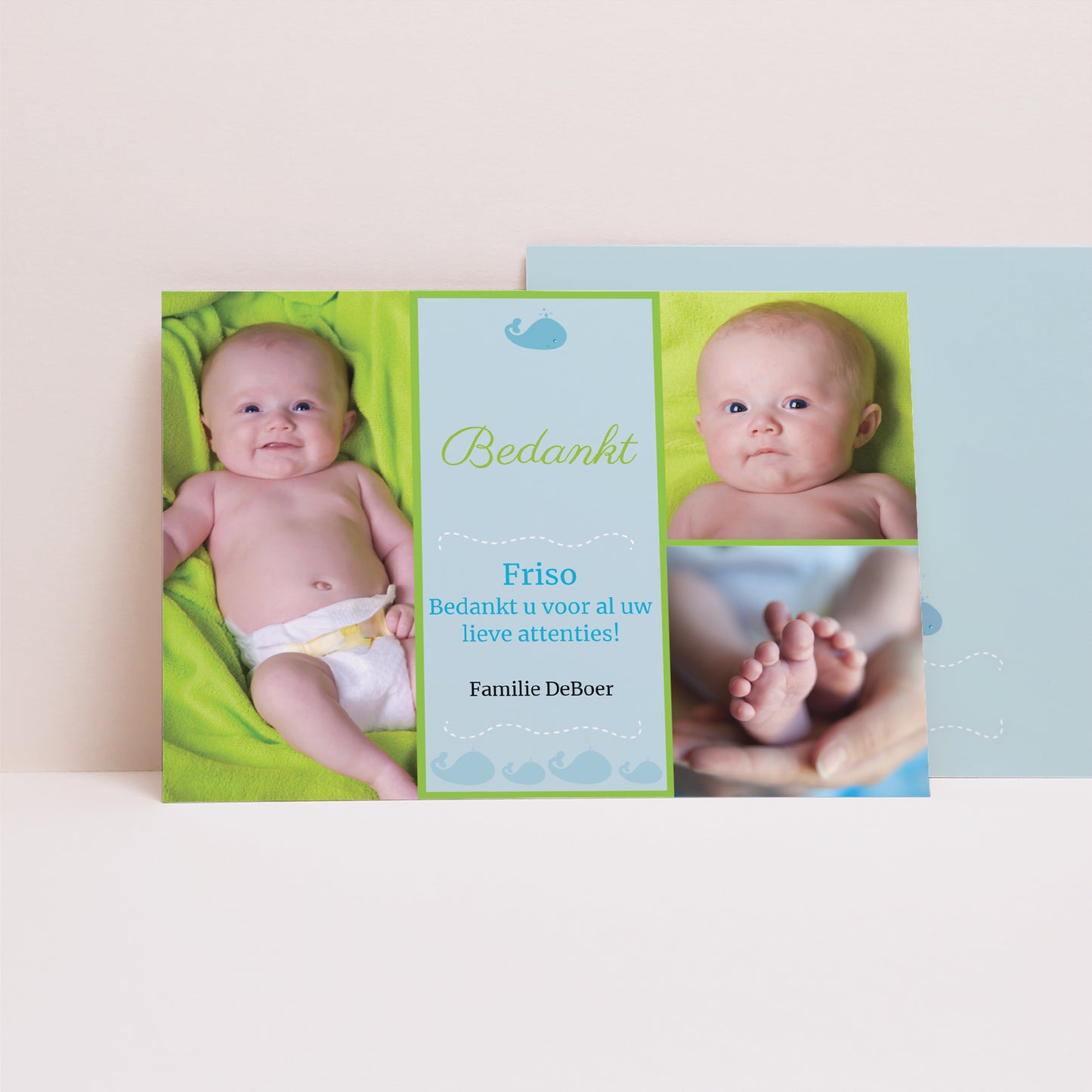 Bedankkaart Geboorte Landschap Baby blauwe vinvis foto N° 1