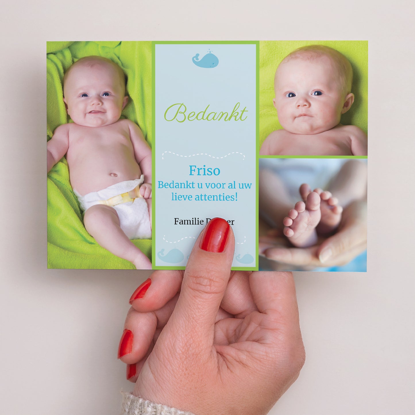 Bedankkaart Geboorte Landschap Baby blauwe vinvis foto N° 3