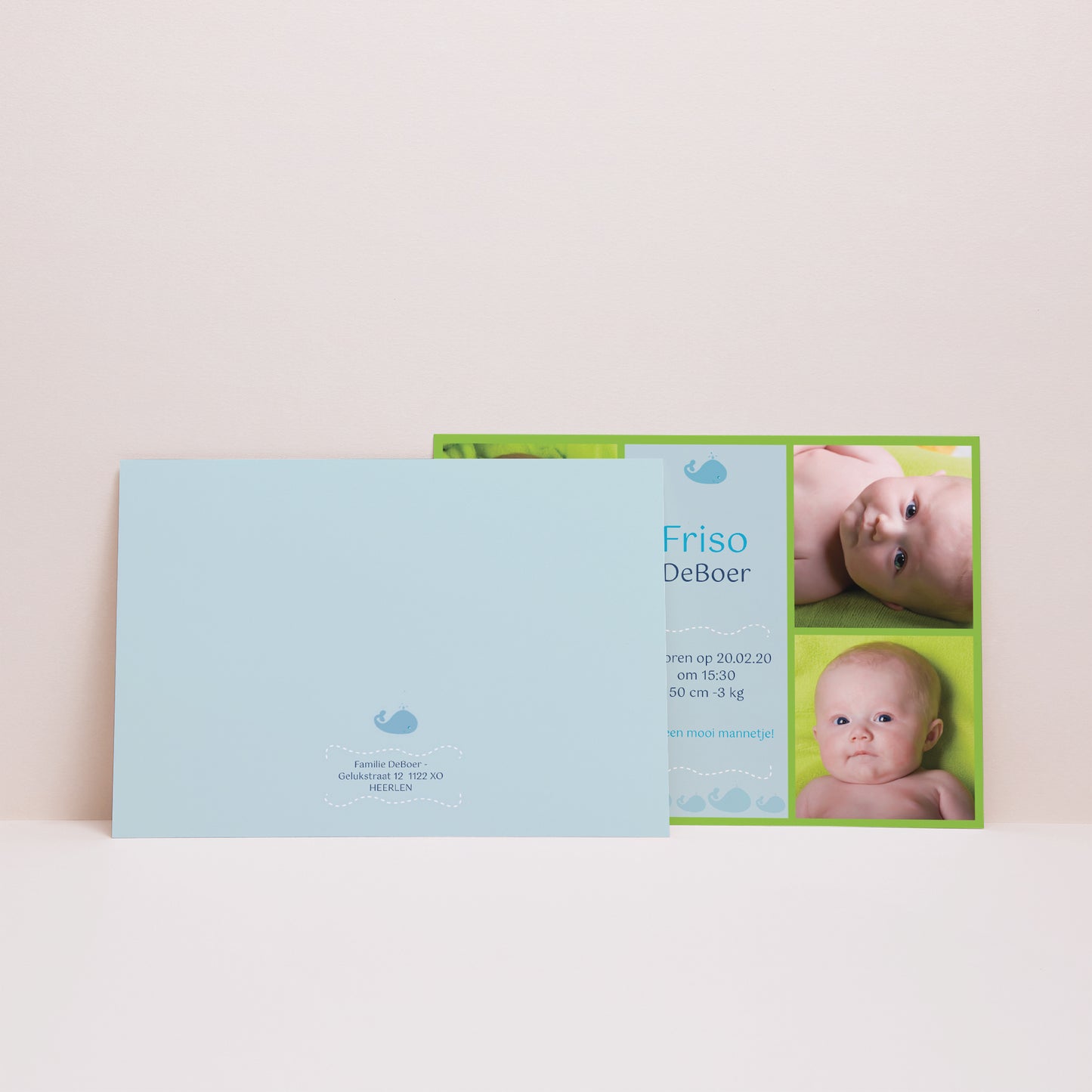 Uitnodigingskaart Geboorte Portret Baby blauwe vinvis foto N° 2