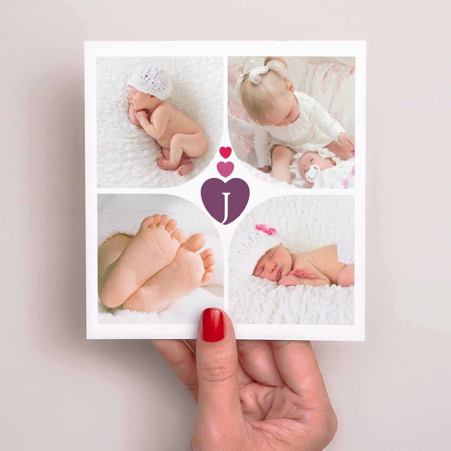 Uitnodigingskaart Geboorte Vierkant Multi-foto Fushia Hart foto N° 2