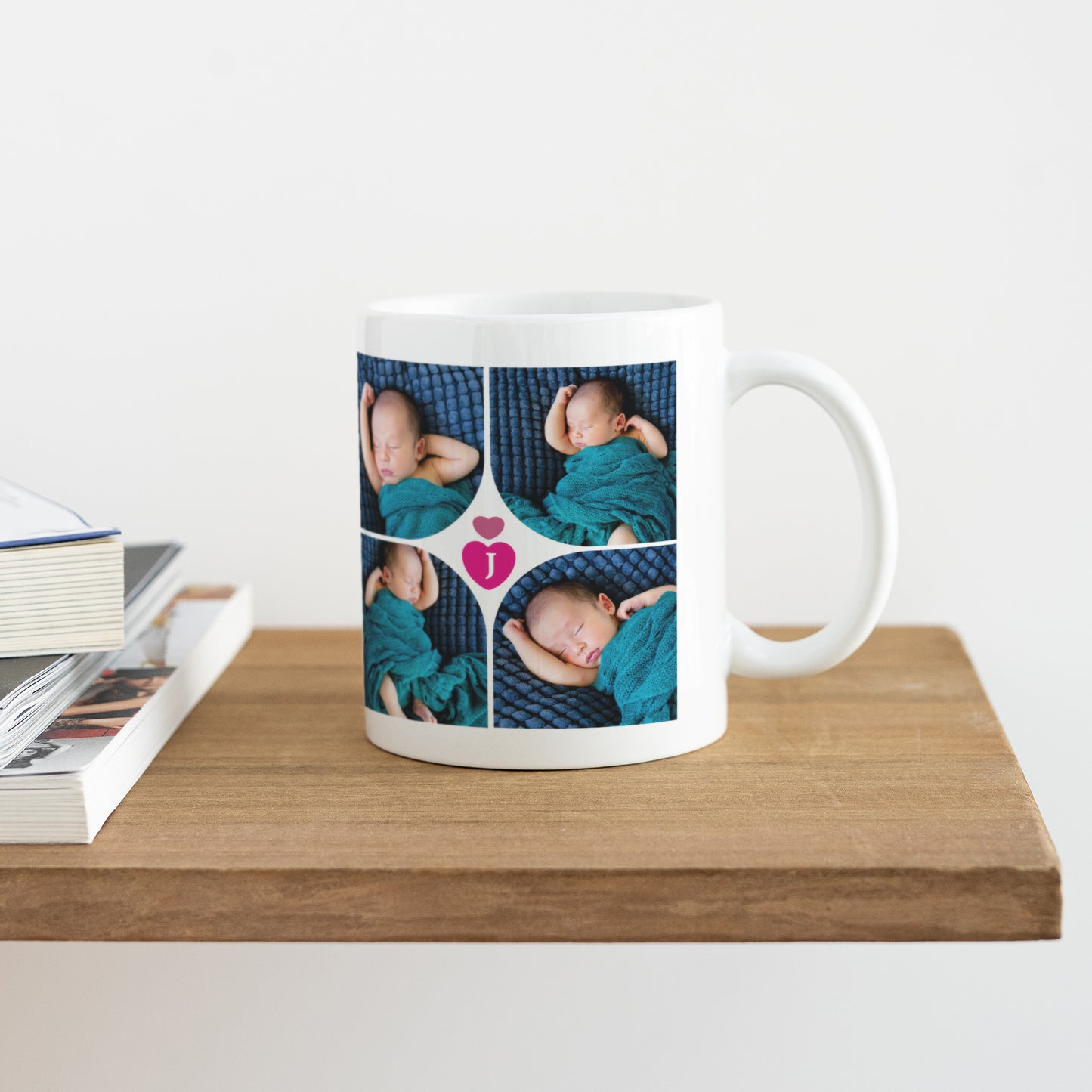 Mok Geboorte Wit Multi-foto Fushia Hart foto N° 4