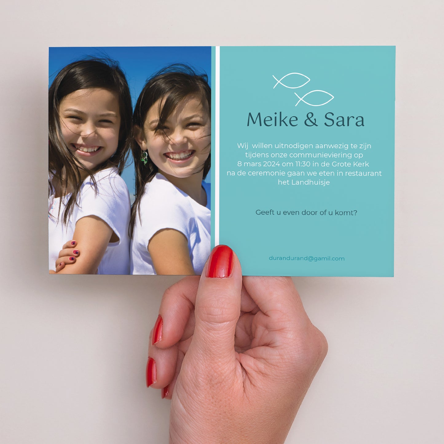 Uitnodigingskaart Communie Landschap Wonderbaarlijk vissen foto N° 3