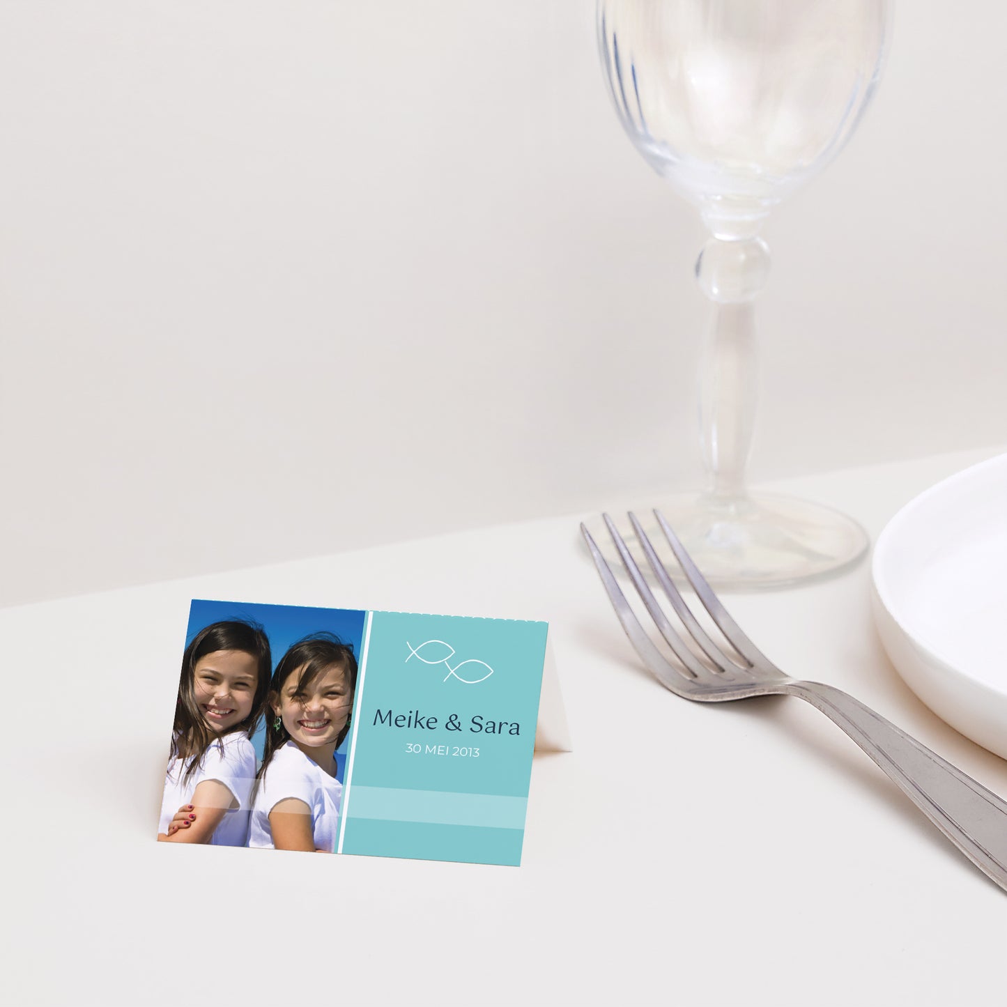 Naamkaartjes Communie 2 luiken Wonderbaarlijk vissen foto N° 2