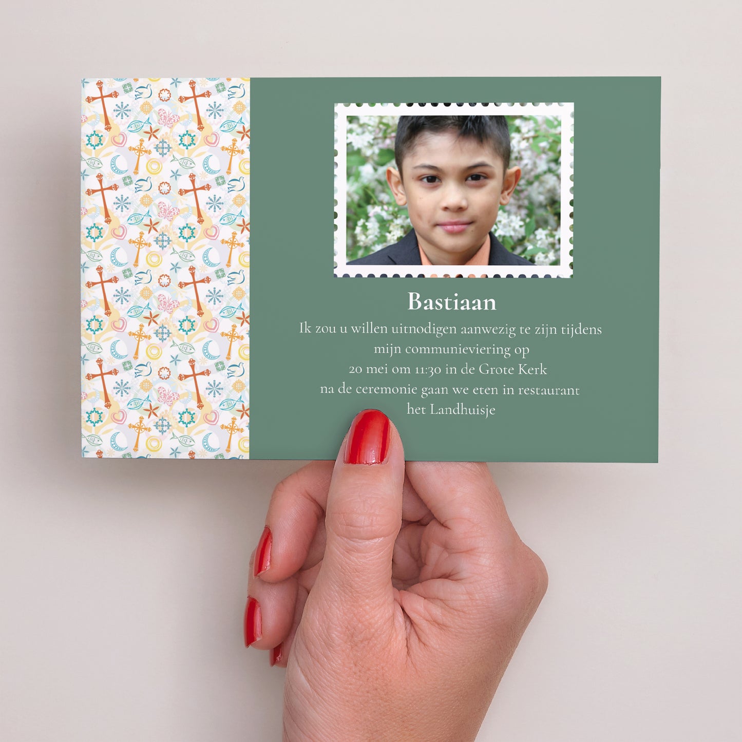 Uitnodigingskaart Communie Landschap Gepersonaliseerde communie foto N° 3