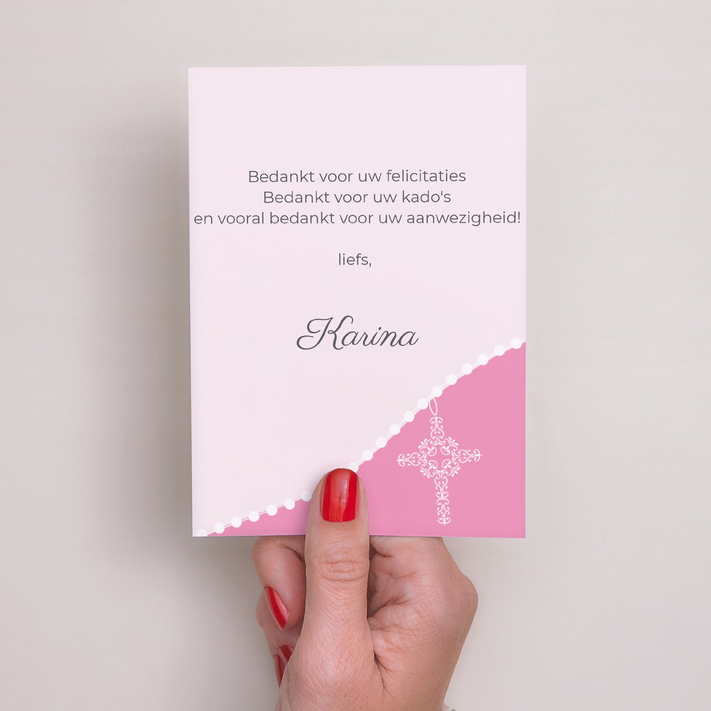 Bedankkaart Communie Portret Heilig avondmaal - roze foto N° 3