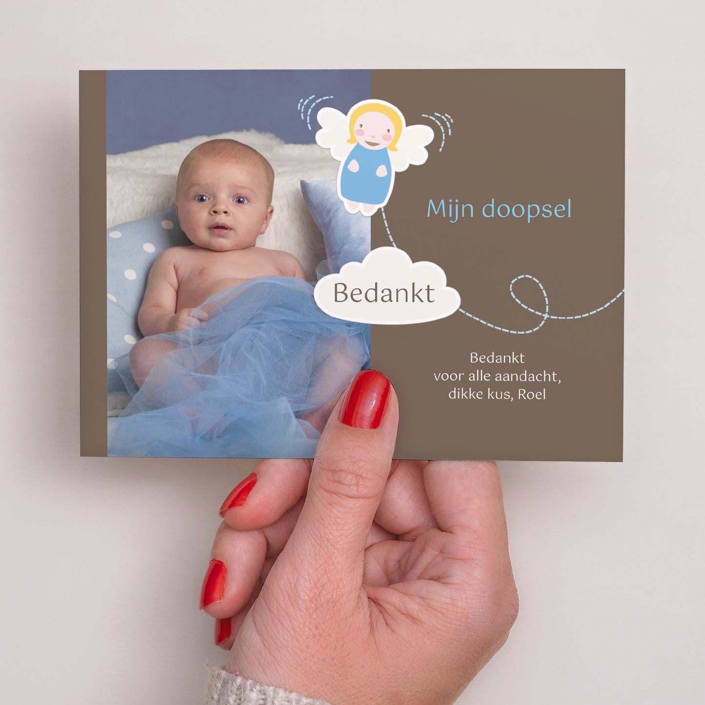 Bedankkaart Doop Landschap Blauwe Engel foto N° 3