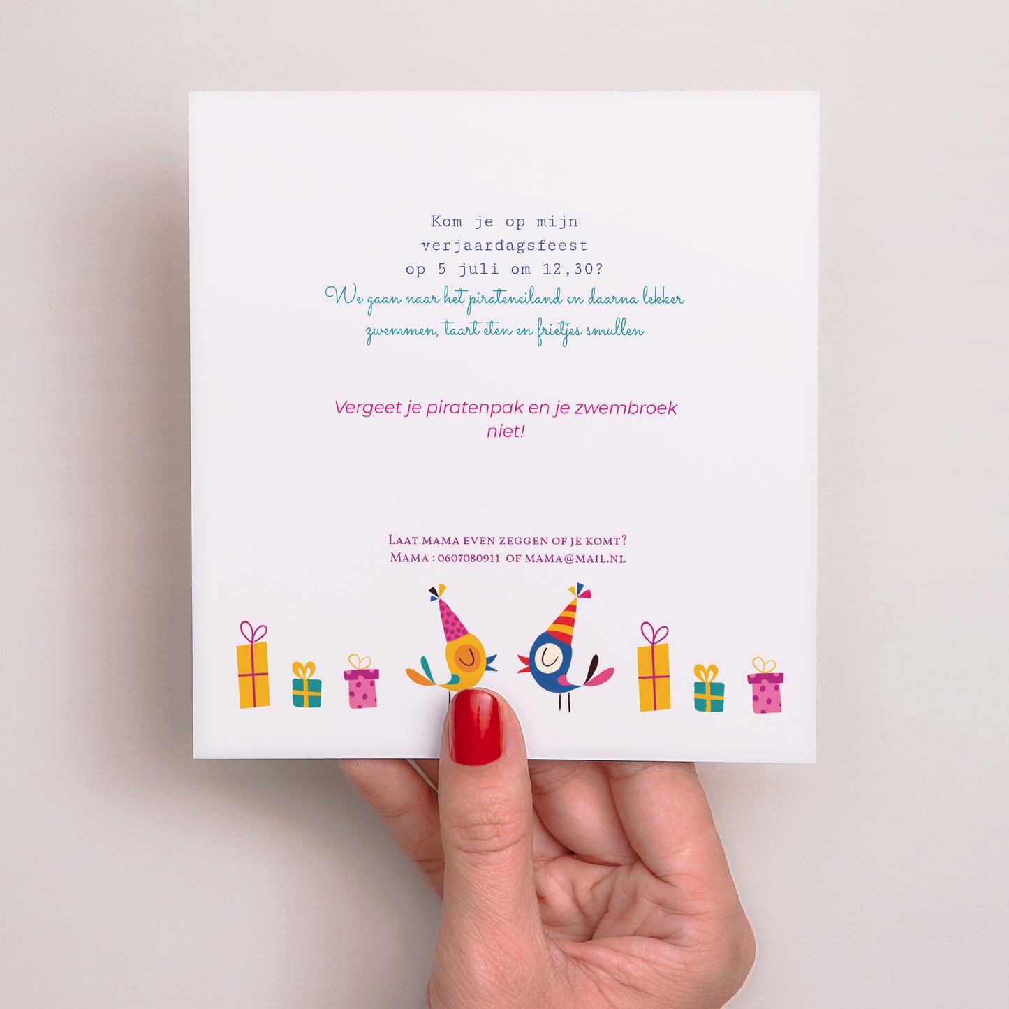 Uitnodigingen Kinderverjaardag Vierkant Het is het feest II foto N° 3