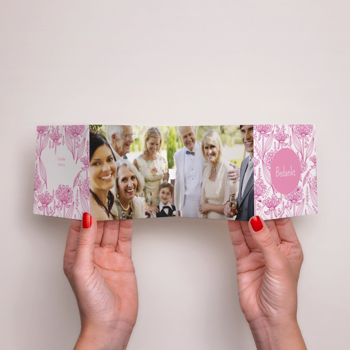 Bedankkaart Doop Accordeon Toile de Jouy - Roze foto N° 3