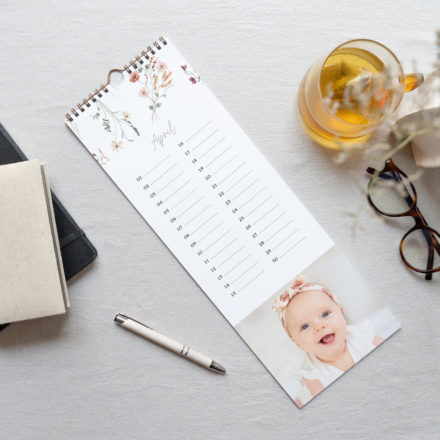 Kalender Eindejaar Perpetueel Bloemmotief foto N° 3