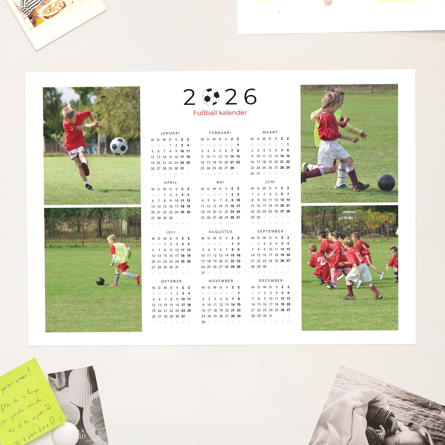 Kalender Eindejaar Magnetisch, enkelvoudig landschap Voetbal foto N° 1