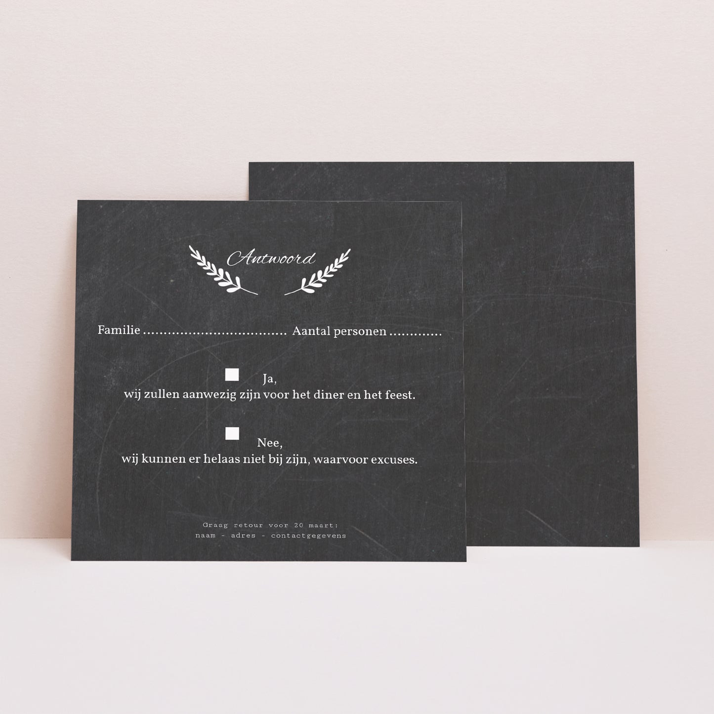 RSVP kaart Huwelijk Vierkant Ardoise chic foto N° 1