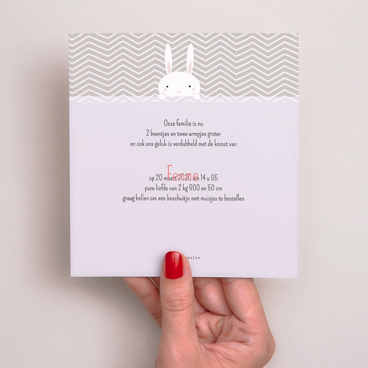 Uitnodigingskaart Geboorte Vierkant Lapinou foto N° 3