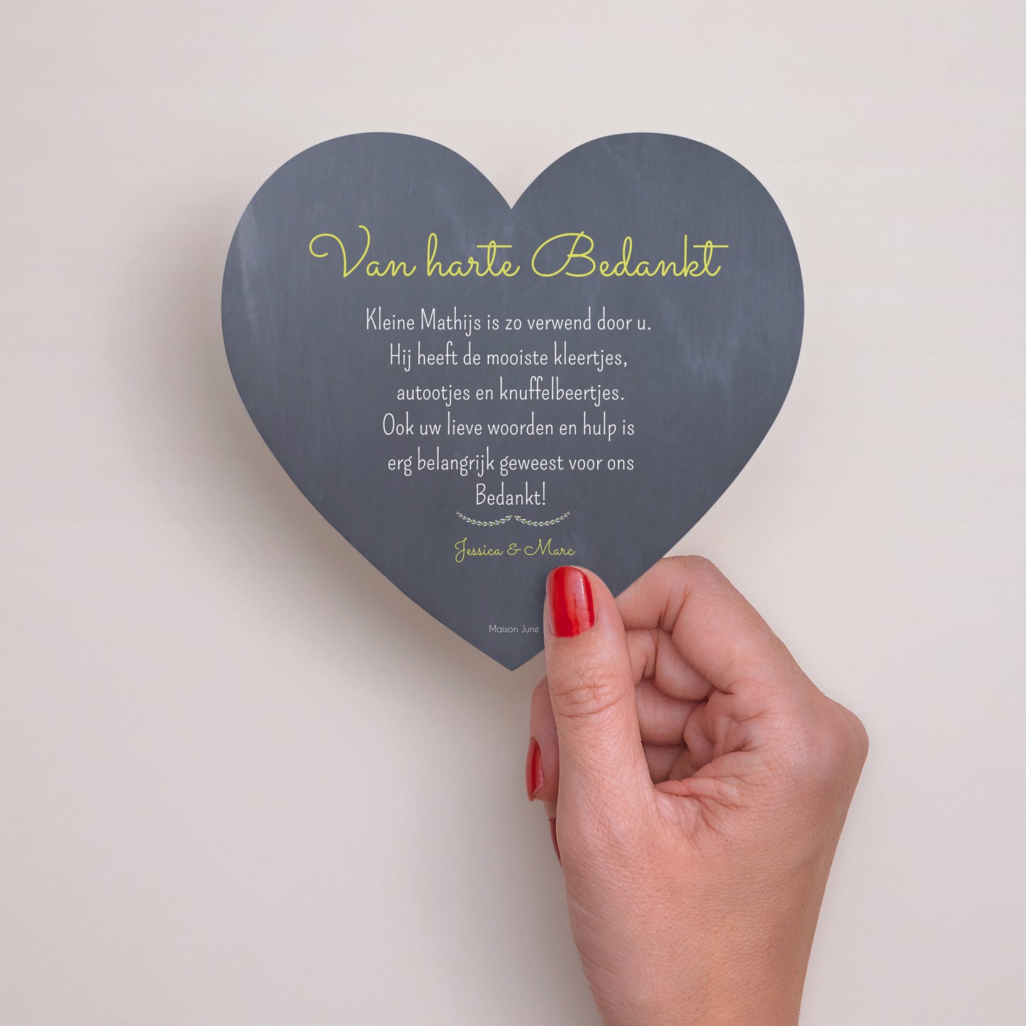 Bedankkaart Geboorte Hart Leisteen en bloemen foto N° 3