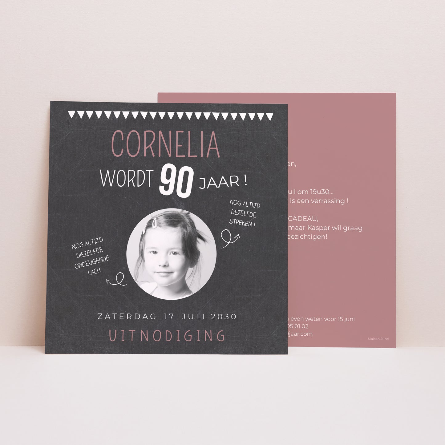 Uitnodigingen Verjaardag Volwassene Vierkant 90 jaar lei foto N° 1