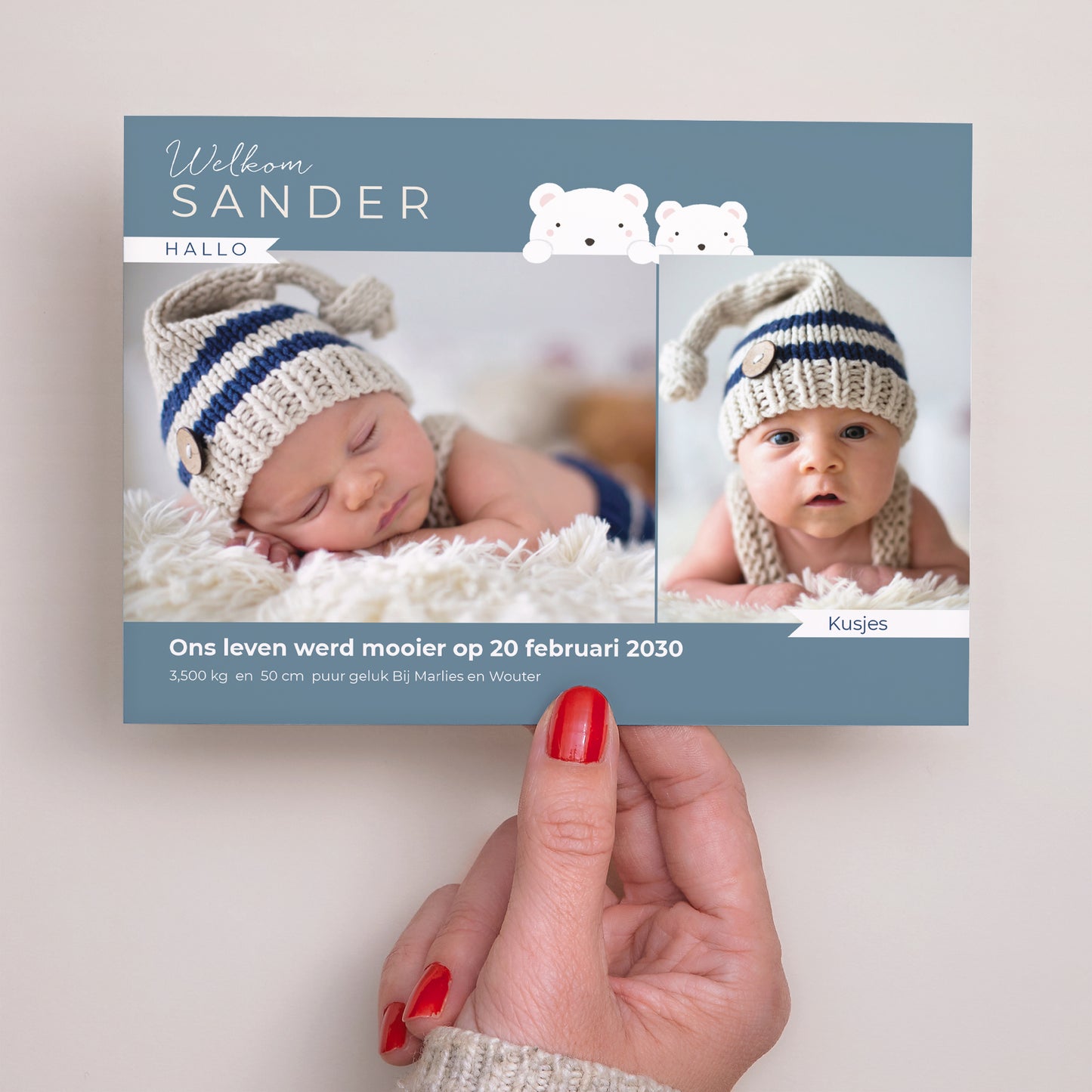 Uitnodigingskaart Geboorte Landschap Teddyberen tederheid foto N° 3