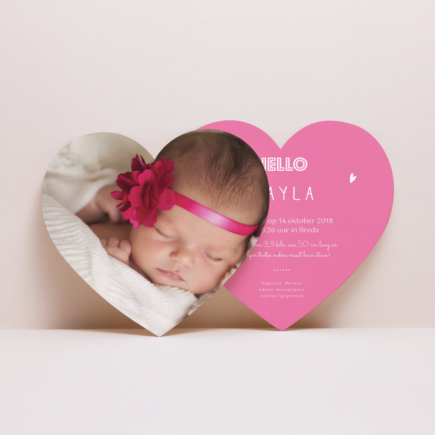 Uitnodigingskaart Geboorte Hart Klein roze hart foto N° 1