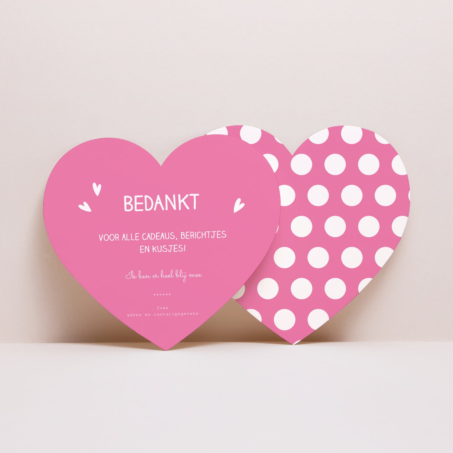 Bedankkaart Geboorte Hart Klein roze hart foto N° 1