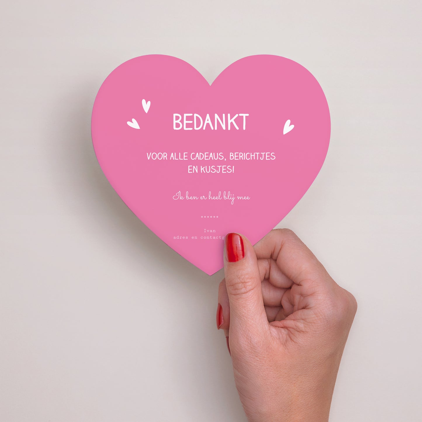 Bedankkaart Geboorte Hart Klein roze hart foto N° 2