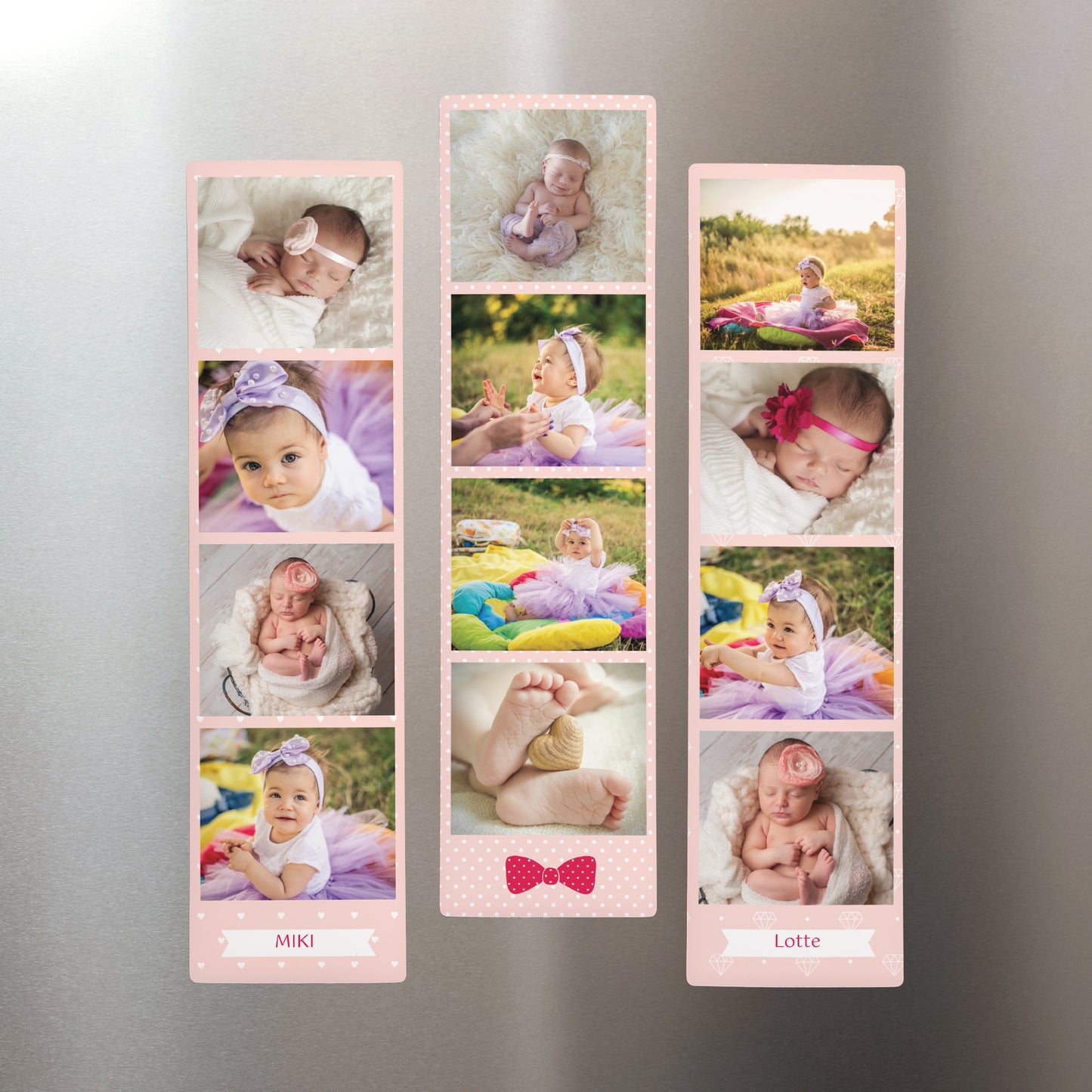 Fotoprint Foto's Set van 3, magnetisch. Roze geboorte foto N° 1