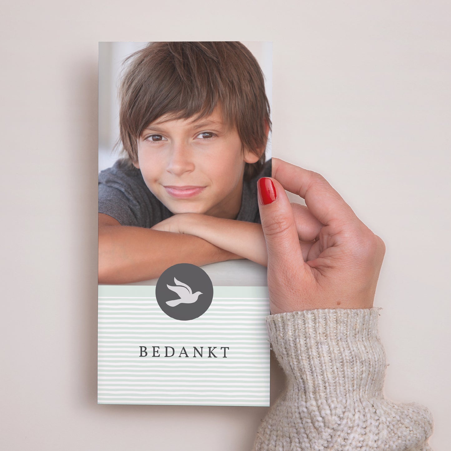 Bedankkaart Communie Panoramisch portret L'envolée bleue, dank u foto N° 2