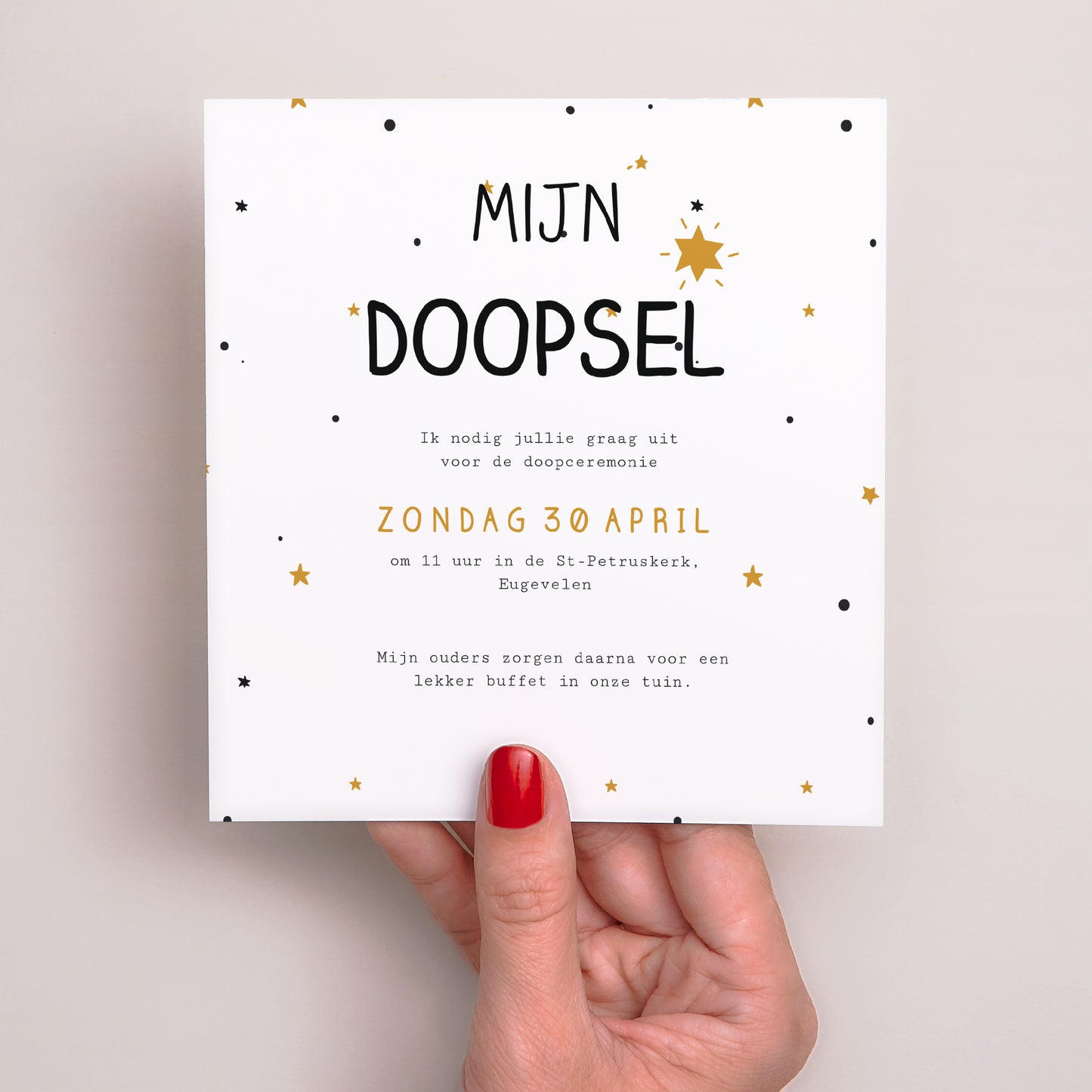 Uitnodigingskaart Doop Vierkant Herdersster foto N° 2