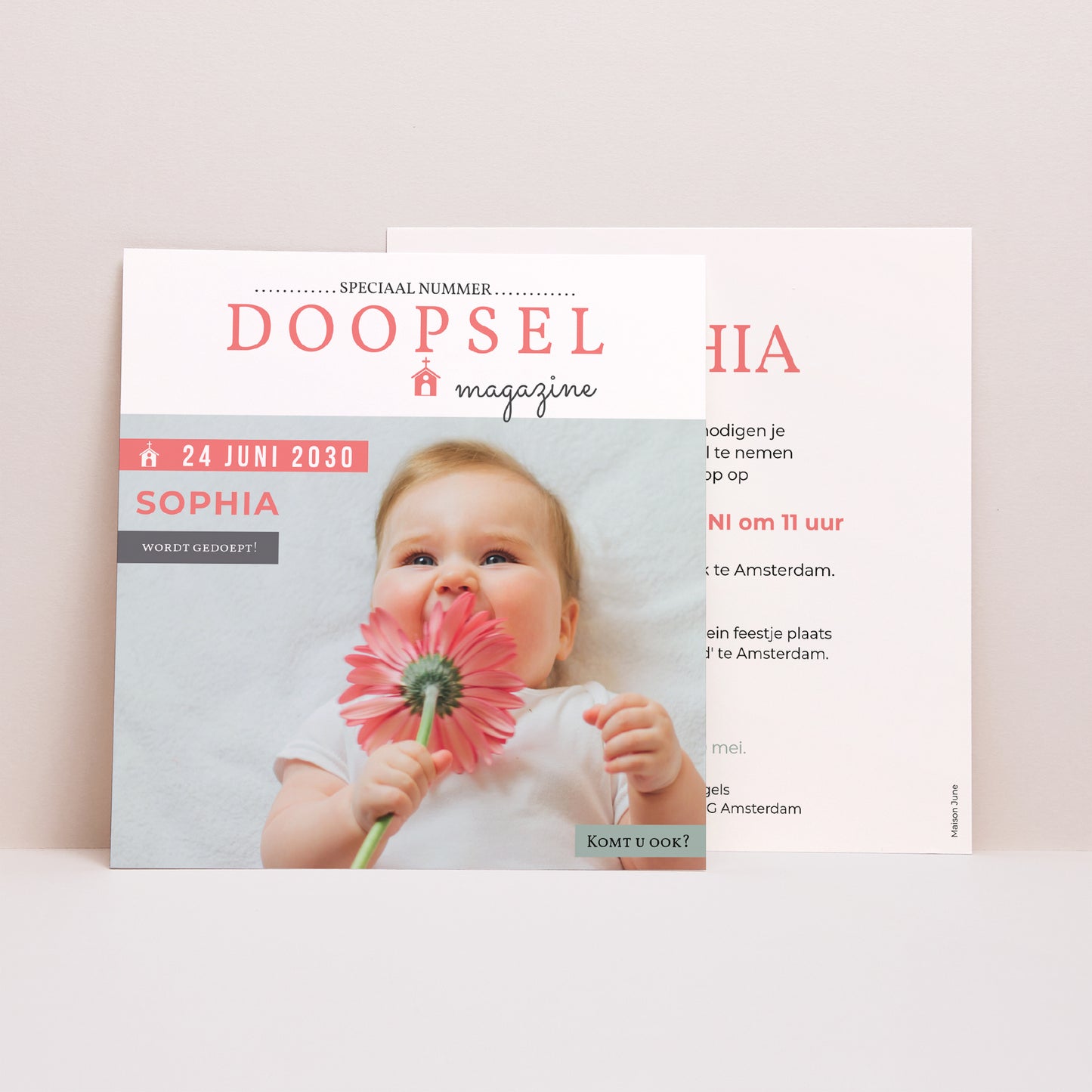 Uitnodigingskaart Doop Vierkant Tijdschrift foto N° 1