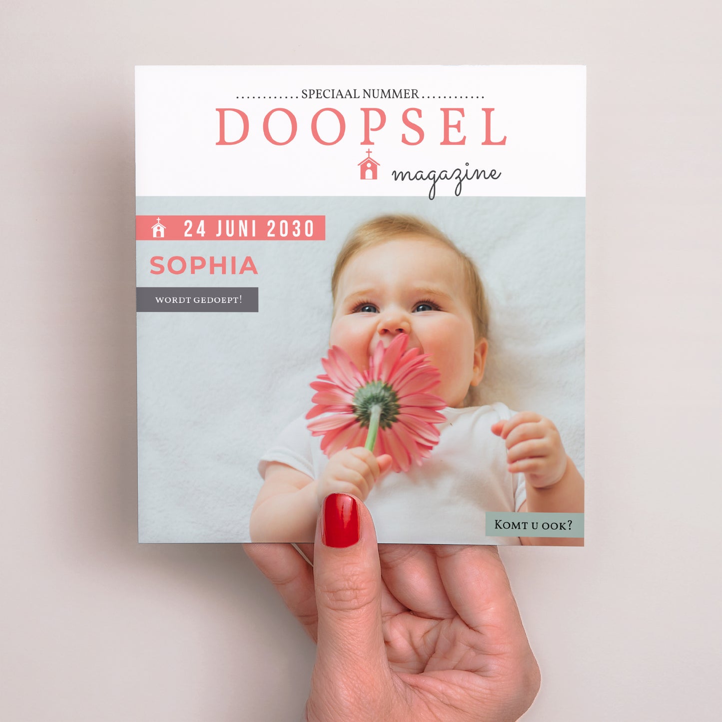 Uitnodigingskaart Doop Vierkant Tijdschrift foto N° 2