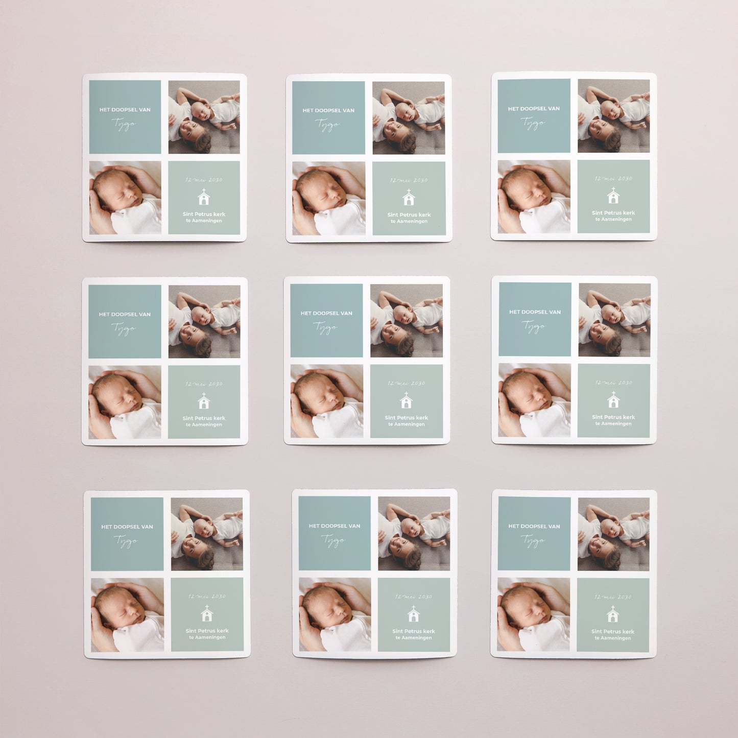 Uitnodigingskaart Doop Set van 9, magnetisch. Zacht pastel foto N° 3