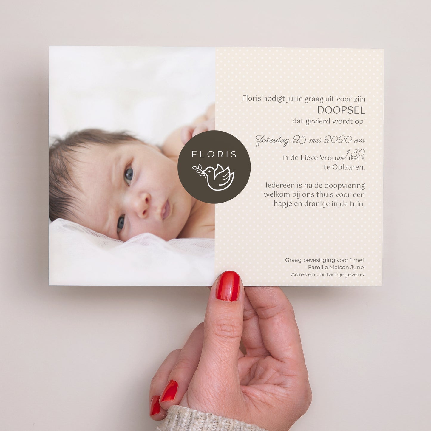 Uitnodigingskaart Doop Landschap Colombe Beige foto N° 3