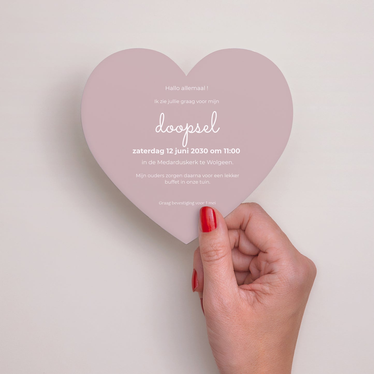 Uitnodigingskaart Doop Hart Hart in poedervorm foto N° 3