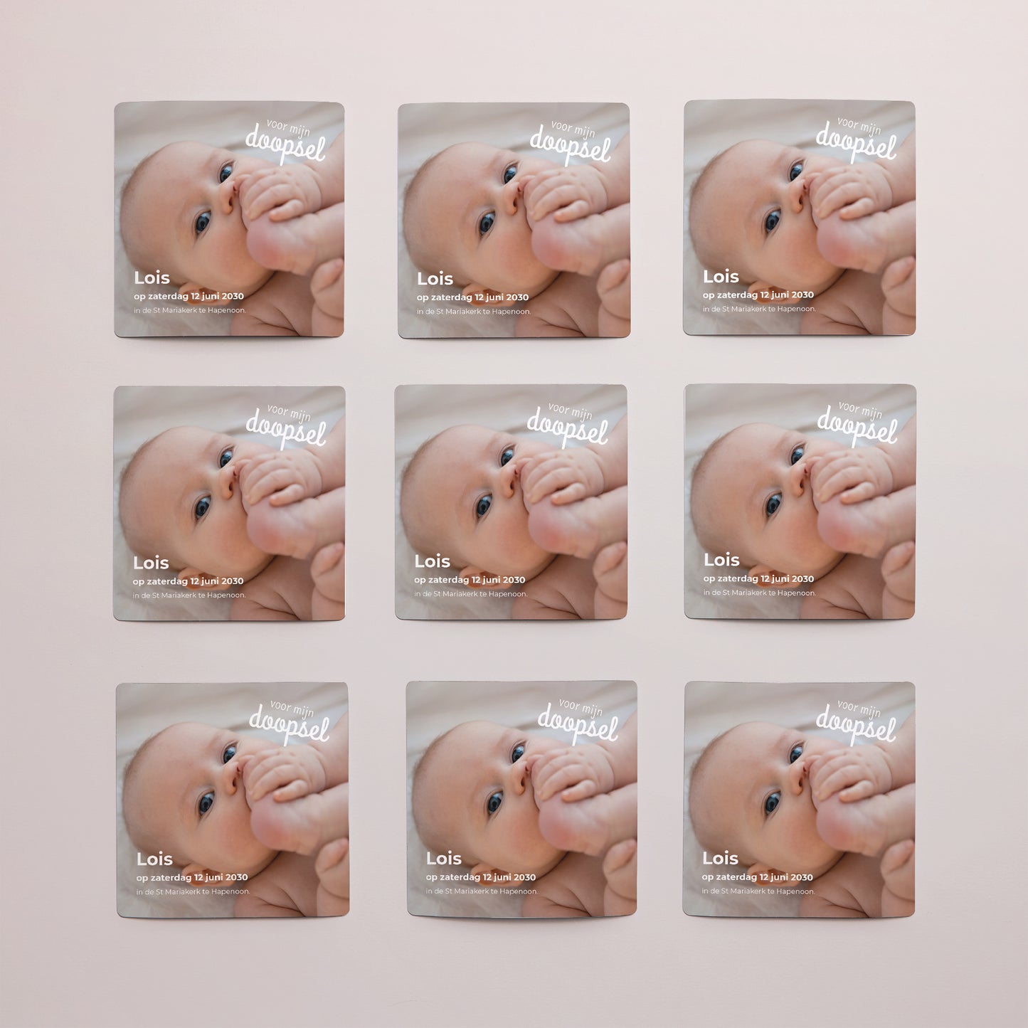 Uitnodigingskaart Doop Set van 9, magnetisch. Coeur Pastel foto N° 3