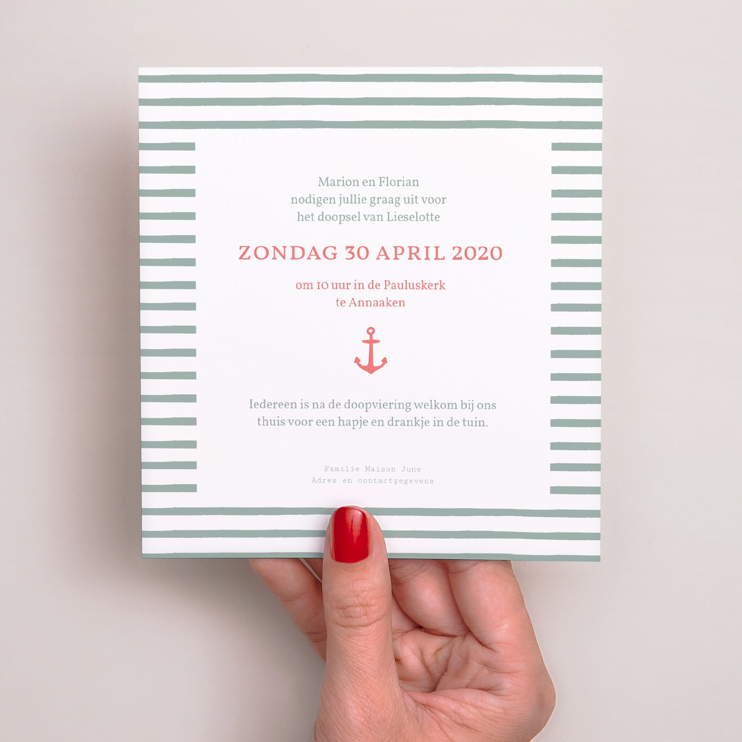 Uitnodigingskaart Doop Vierkant Belle Marinière foto N° 3