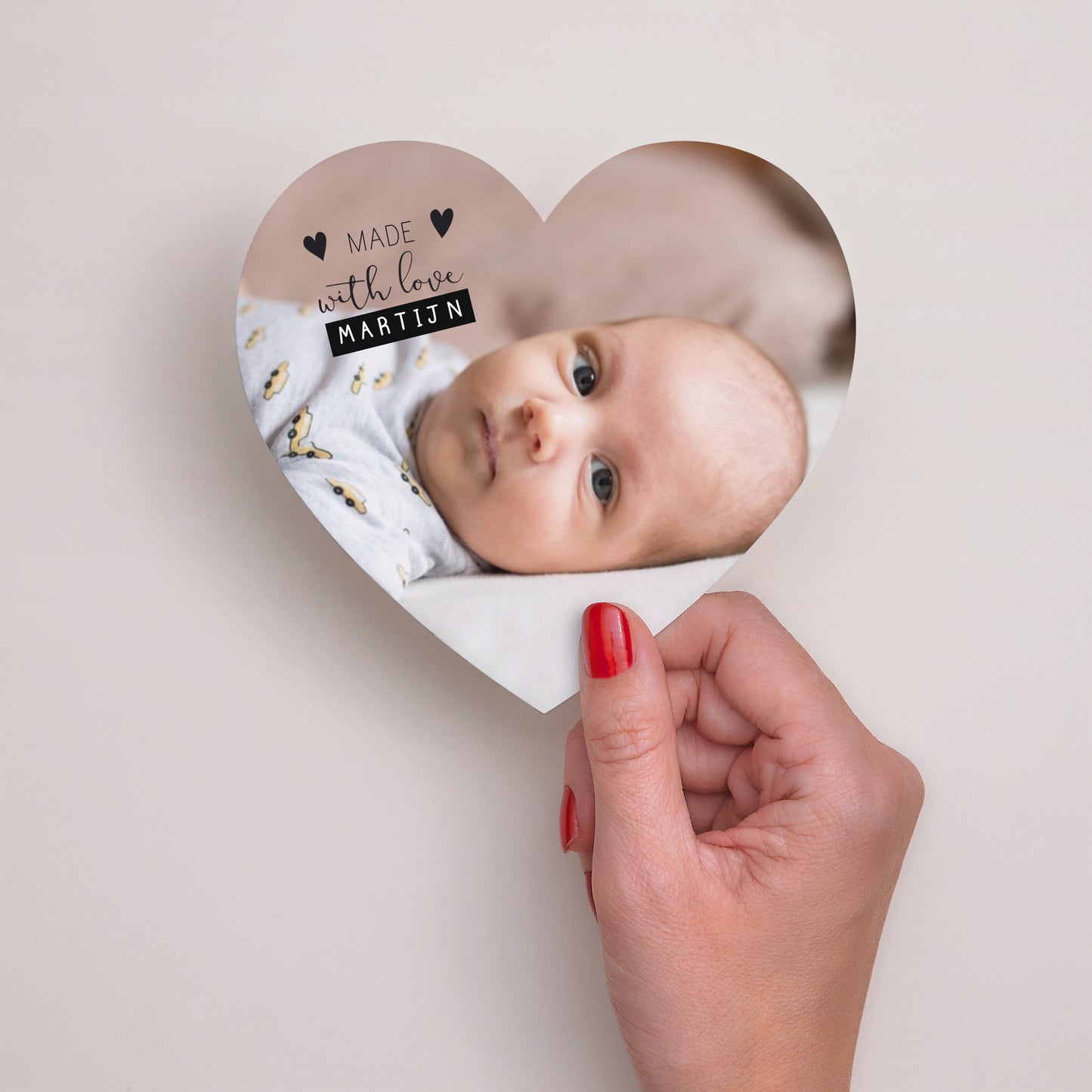 Uitnodigingskaart Geboorte Hart Met liefde gemaakt foto N° 2