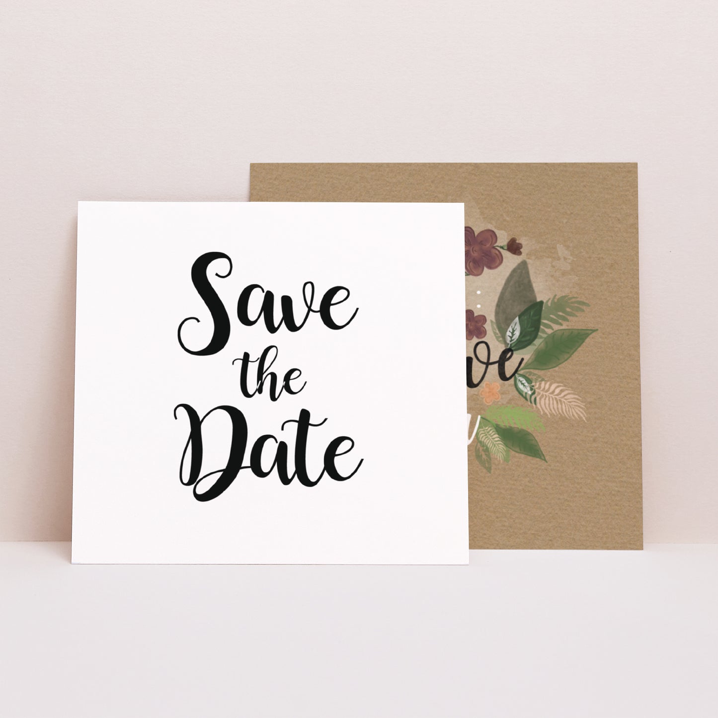 Save the date kaart Huwelijk Vierkant Vintage bloemen foto N° 1
