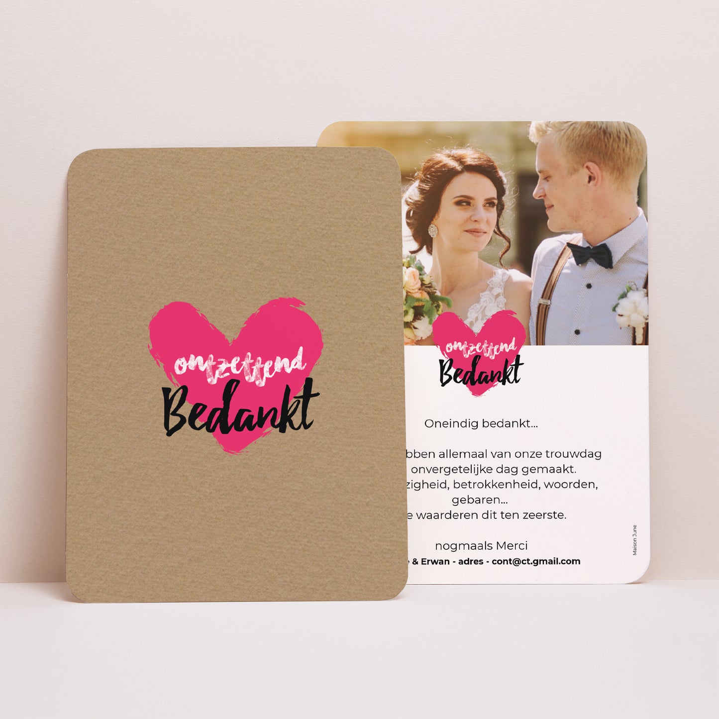Bedankkaart Huwelijk Portret, afgeronde randen Liefdesverhaal foto N° 1