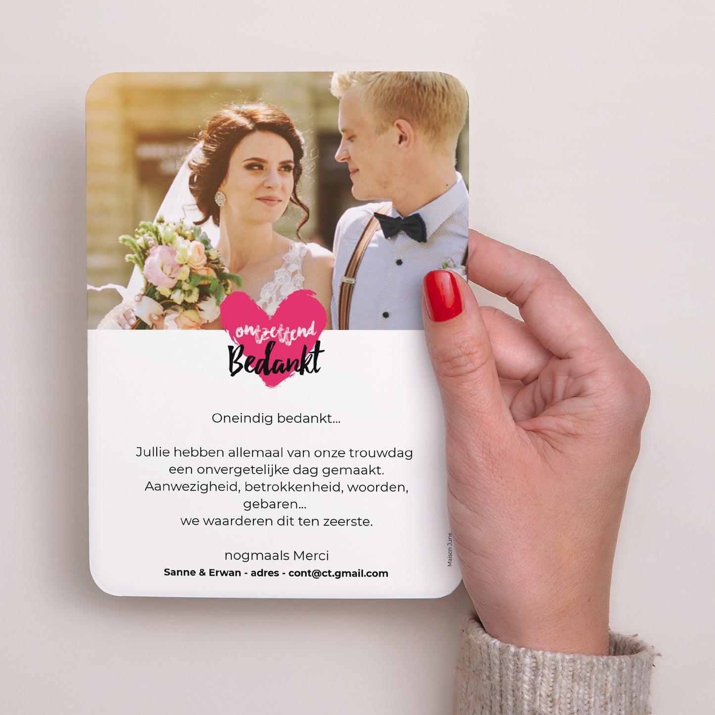Bedankkaart Huwelijk Portret, afgeronde randen Liefdesverhaal foto N° 3